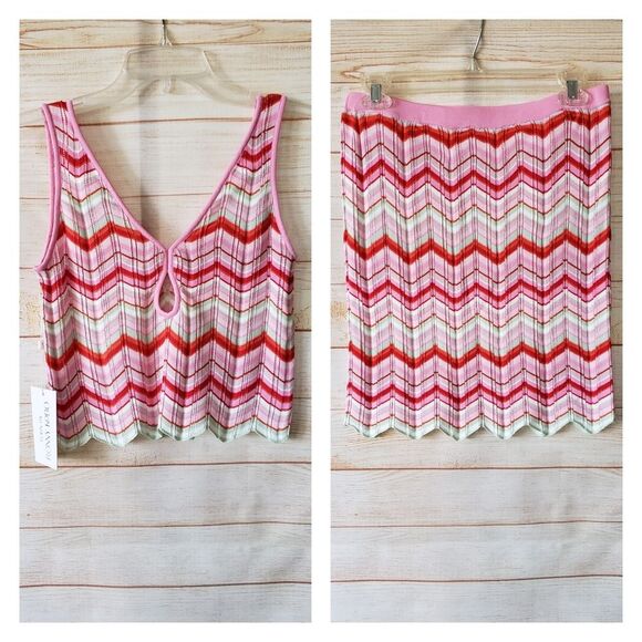 TORN by Ronny Kobo Knitted Two Piece Zig-Zag Mini Skirt/Top Set - Picture 1 of 6